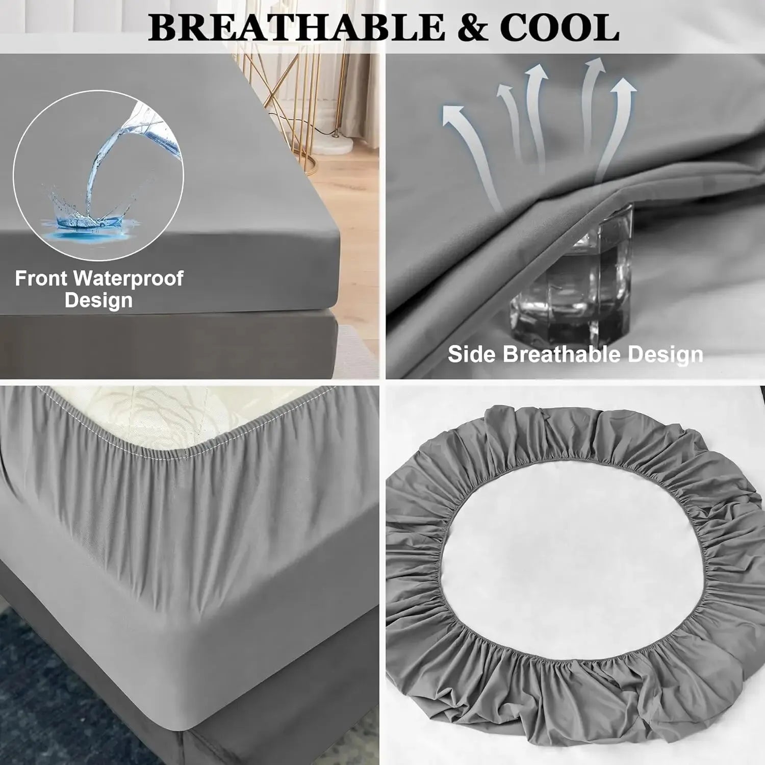 Safe Waterproof Mattress Protector, Soft Comfortable Breathable Solid Color Bedding Mattress Cover Fitted, Machine Washable - vue 2 sur 14
