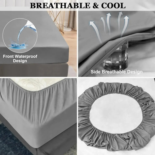Safe Waterproof Mattress Protector, Soft Comfortable Breathable Solid Color Bedding Mattress Cover Fitted, Machine Washable - vue 3 sur 14