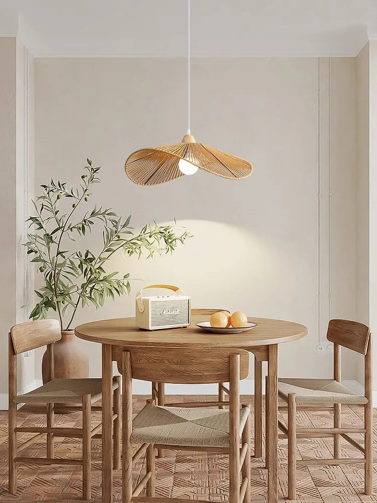 Nordique Wabi Sabi suspension LED lumières pour salon décoration de la maison en rotin chambre Lustre Loft lampe suspendue Lustre luminaire - vue 4 sur 7