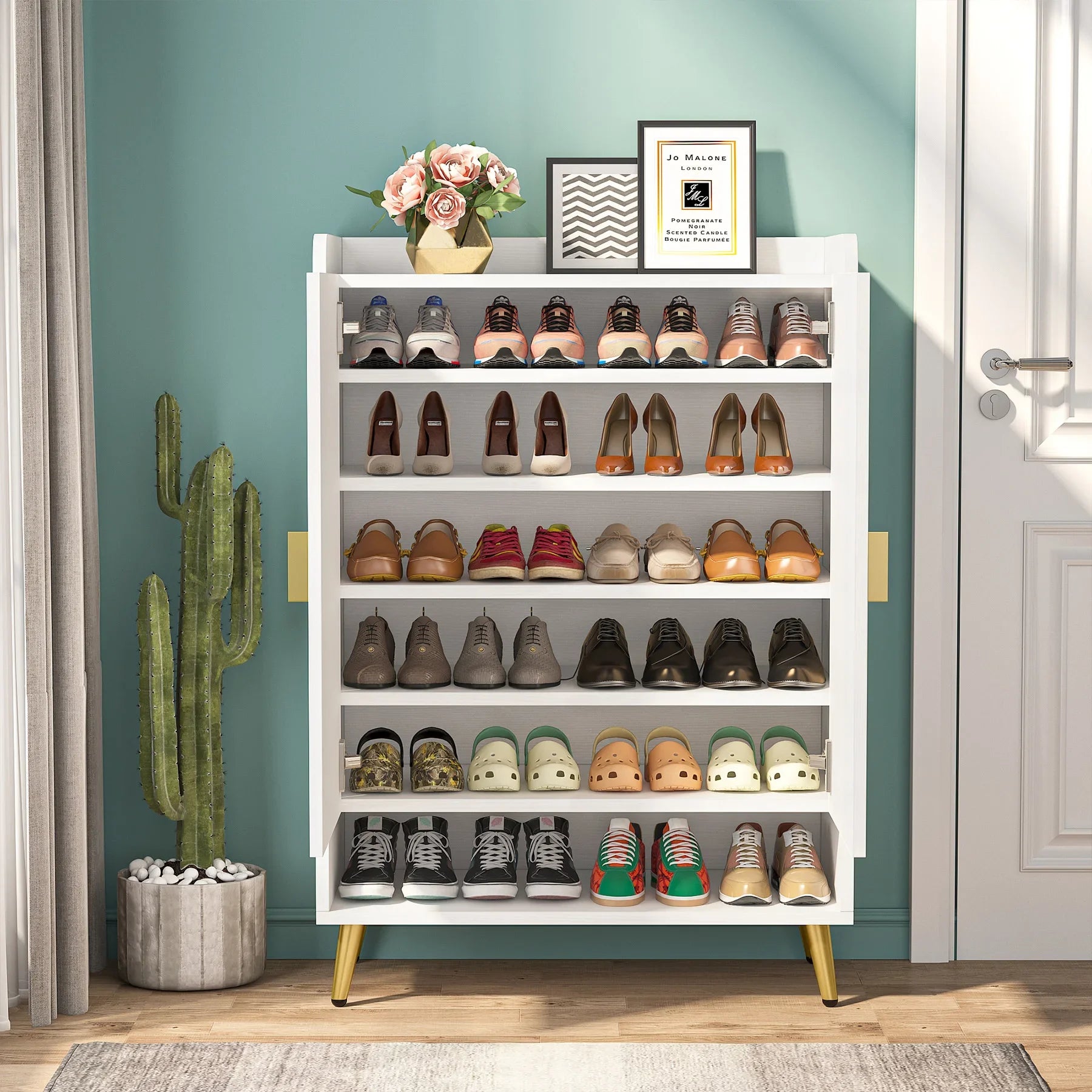 Tribesigns 7-Tier Shoe Cabinet with Doors, Shoe Storage Cabinet with Adjustable Shelves, Wooden Shoes Rack Shoe Storage - vue 5 sur 7