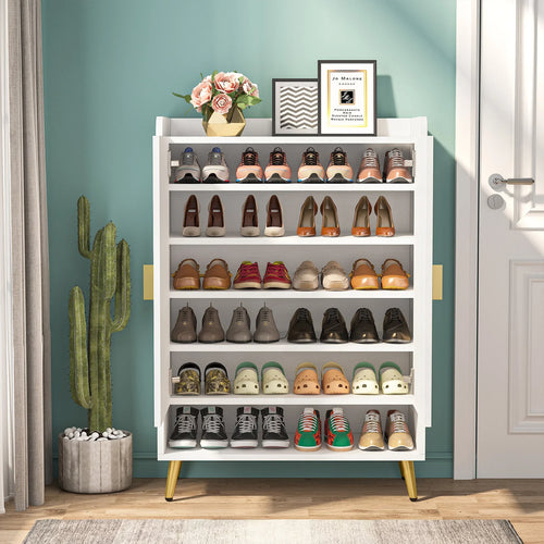 Tribesigns 7-Tier Shoe Cabinet with Doors, Shoe Storage Cabinet with Adjustable Shelves, Wooden Shoes Rack Shoe Storage - vue 6 sur 7