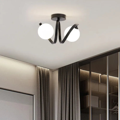 Modern minimalist glass ceiling light black gold 1/2 heads indoor lighting for hallway, aisle, balcony, entryway, cloakroom - vue 3 sur 14