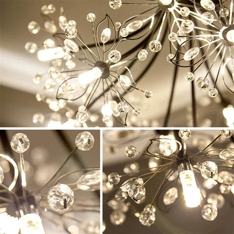 Nordic Creative Dandelion Romantic Crystal Chandelier Dining Room Bedroom Living Room Clothing Coffee Shop Luxury LED Chandelier - vue 7 sur 10