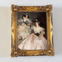 Rectangular retro gold resin photo frame. Wall relief with frame painting, combination of creative picture frame. Canvas album.