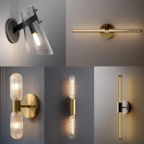 Simple All Copper Straight Glass Wall Lamp, Bathroom Mirror in Front of Light Luxury Living Room Balcony Bedroom LED Lighting - vue 2 sur 10