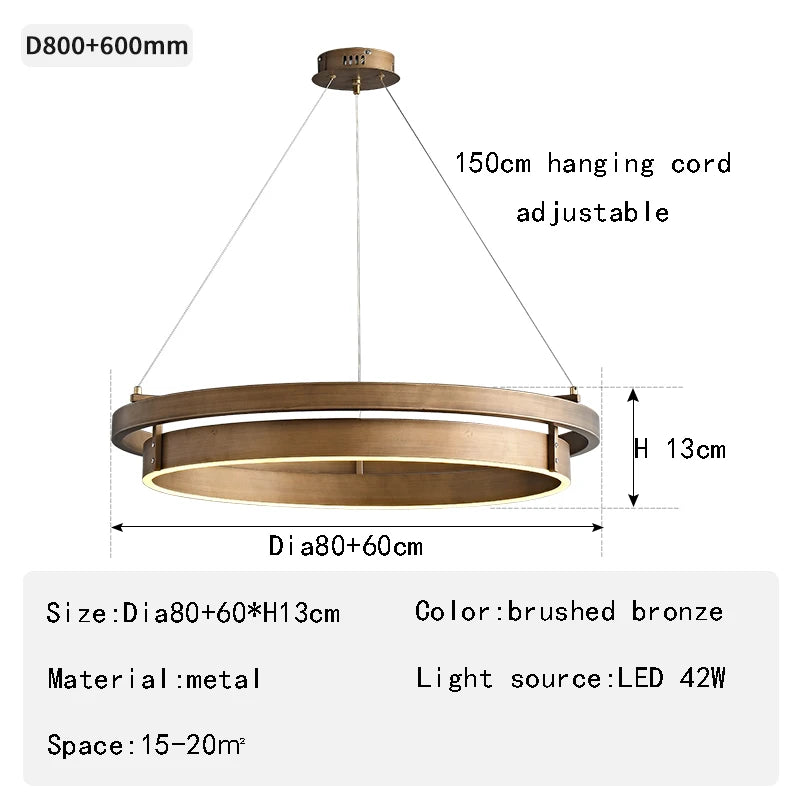 Creative minimalist bronze LED chandelier for interior decor - vue 8 sur 9
