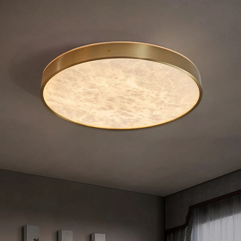 plafonnier luxueux en laiton led monté en marbre circulaire - vue 3 sur 8