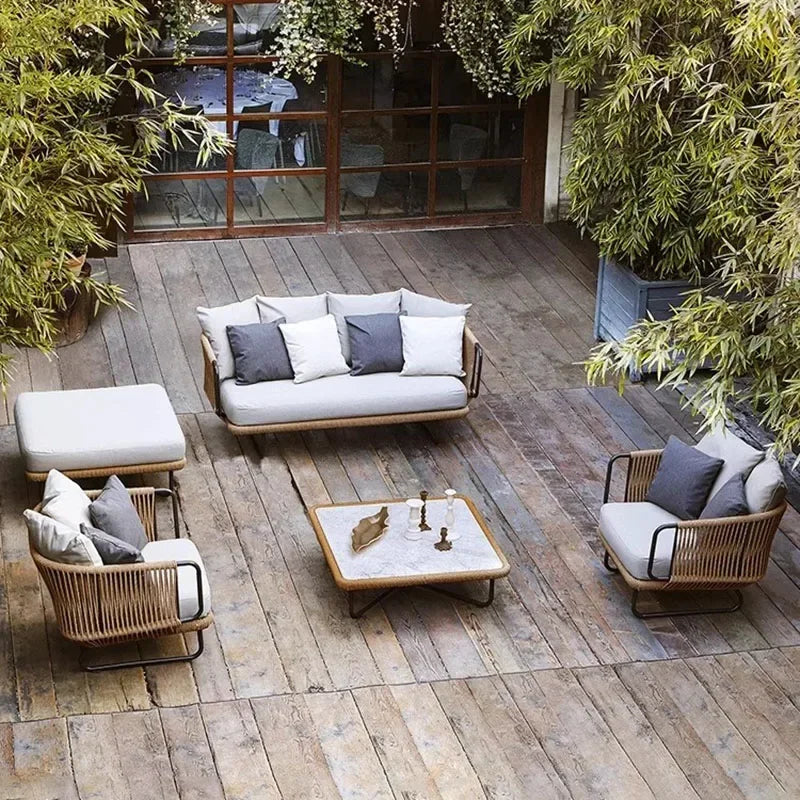 ensembles de meubles de jardin naturels avec coussins luxueux - vue 2 sur 15