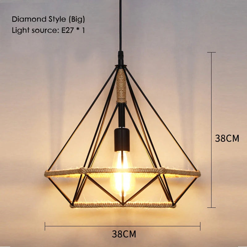 Sisal chanvre corde suspension plafonnier Lustre suspendu Lustre fer main tressage rustique rétro pour salle à manger décor - vue 7 sur 28