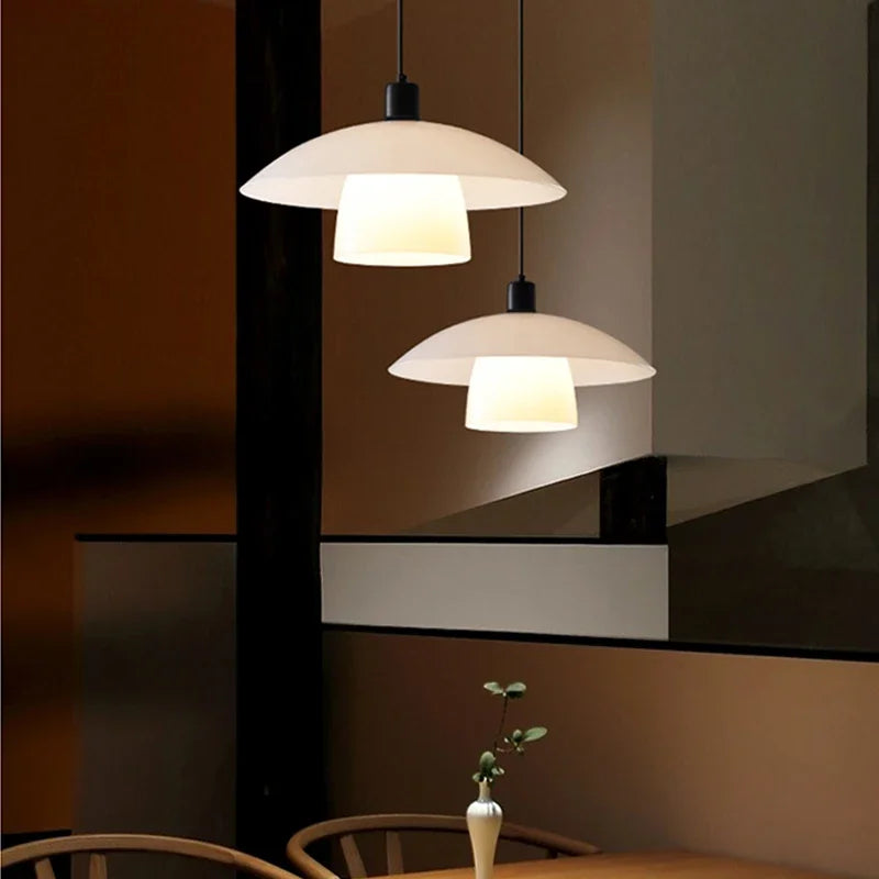 Lamp Glass Pendant Light,with Handblown White Art Glass Shade Adjustable Cord Black Finish Modern Hanging Pendant Light For Kitc - vue 5 sur 7