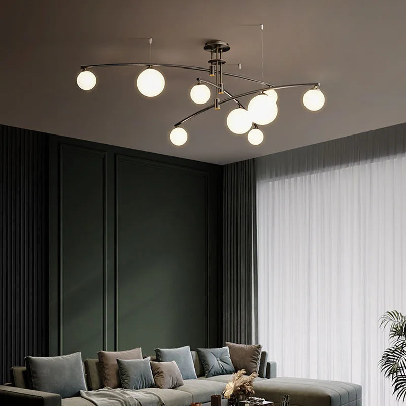 lustre moderne nordique en verre avec luminaire suspendu en fer - vue 4 sur 10