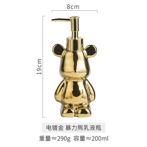 Bear Shape Ceramics Soap and Gel Dispenser, Creative Gold Silver, 200ml Empty Shampoo Bottle, Bathroom Storage Accessories - vue 10 sur 10