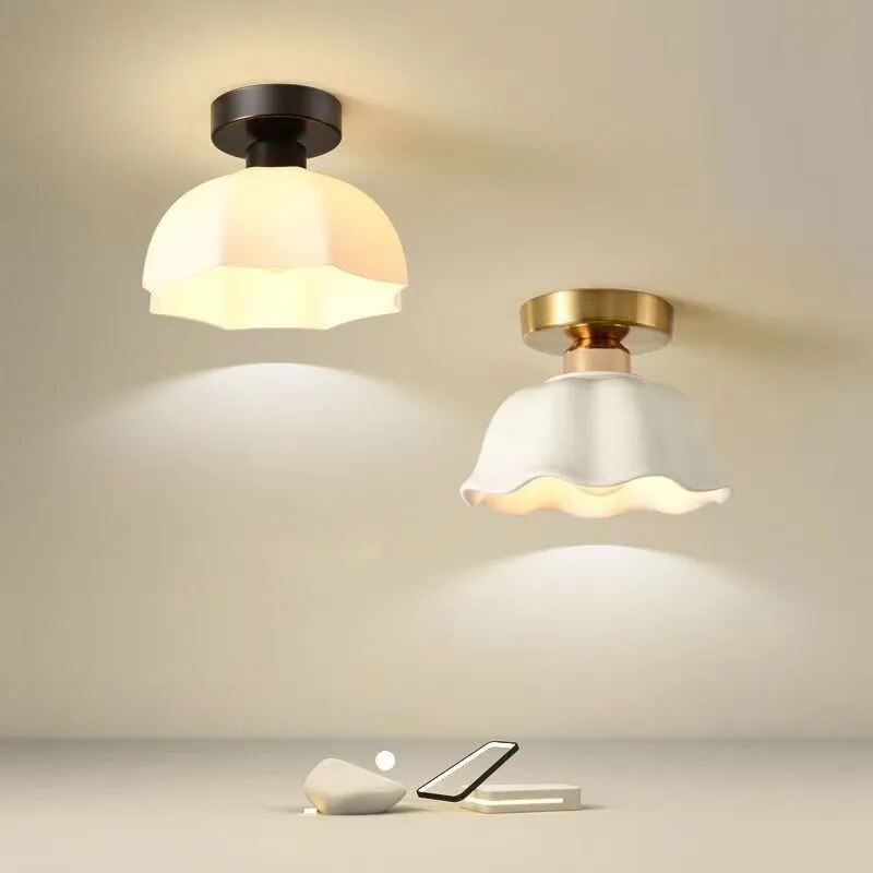 Plafonnier LED en céramique et verre crème - vue 2 sur 15