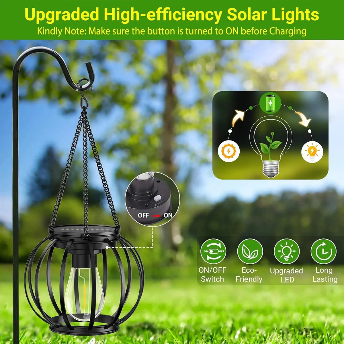 lanterne solaire à led avec capteur lumière pour jardin extérieur - vue 9 sur 9