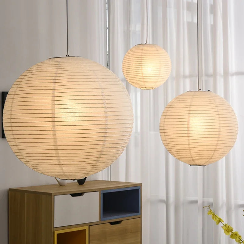 lustre led rond en papier de riz style nordique wabi sabi - vue 7 sur 16