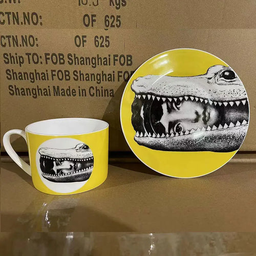 Tasse porcelaine motif visage italien bureau 270ml