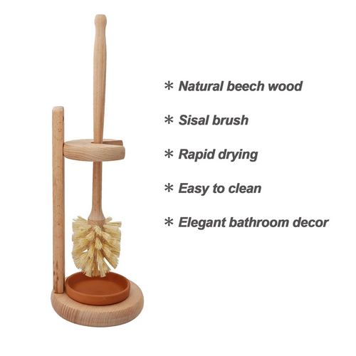 Wood Toilet Brush and Holder Set, Wood Toilet Bowl Cleaner Brush for Bathroom, Toilet Scrubber with - vue 5 sur 6