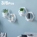 Set of 3 or 6 hexagonal shelves for flowers handmade decor