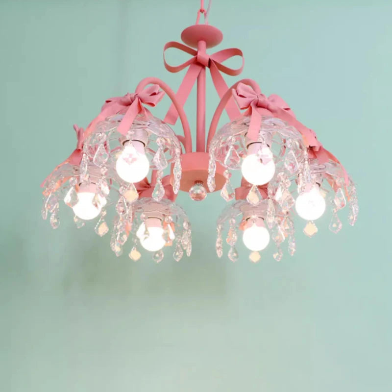 lustre mignon pour chambre de petite fille avec nœud rose en cristal - vue 6 sur 9