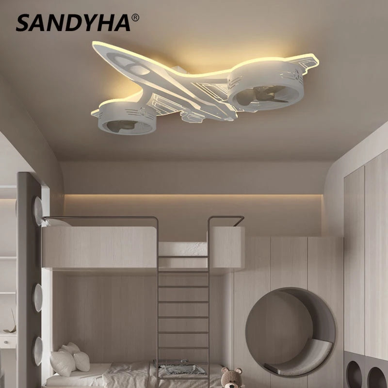 SANDYHA moderne avion Ventilador Mando plafonniers ventilateurs chambre d'enfants chambre décor à la maison Lampadario Luminaires Suspendus - vue 4 sur 7
