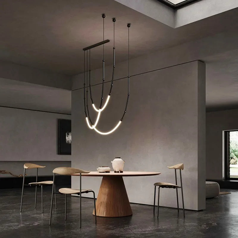 Italian New Restaurant LED Chandelier Modern Villa Living Room Creative Hanging Lamp Simple Line Lights Duplex Floor Chandeliers - vue 6 sur 16