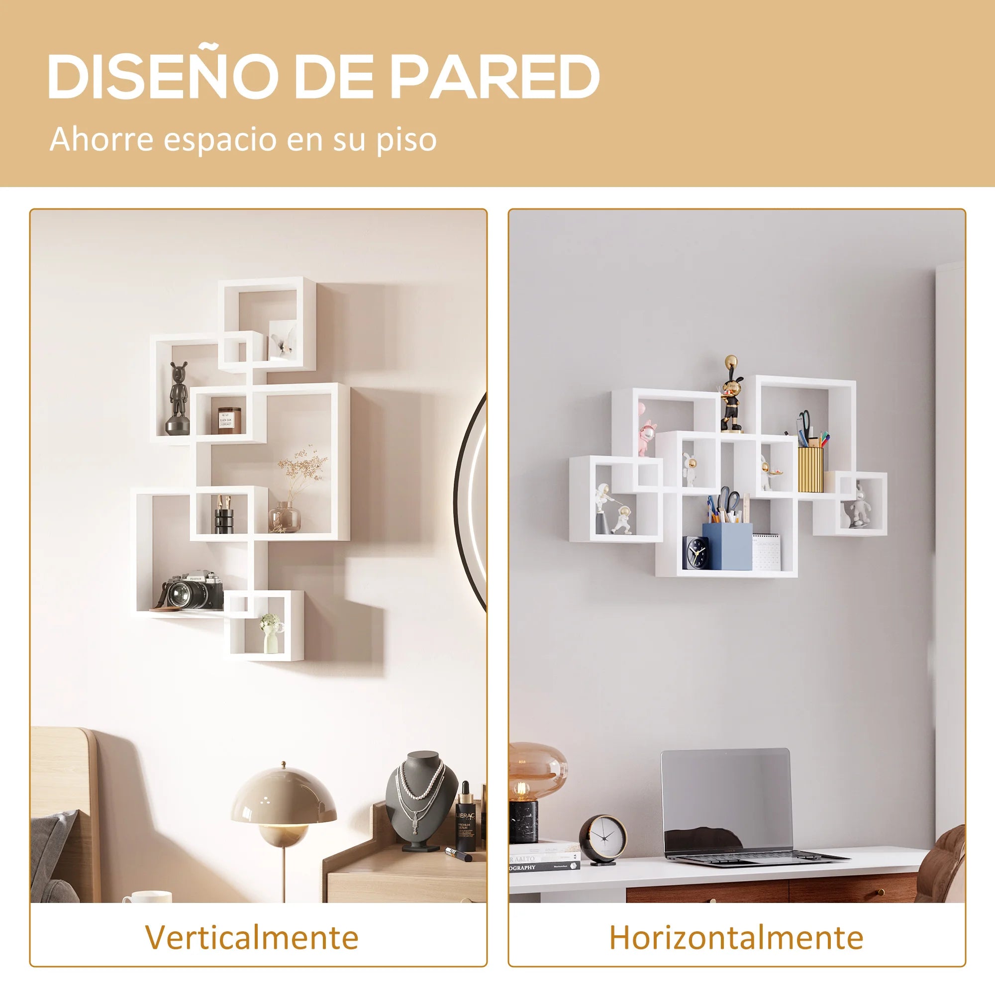 HOMCOM wall shelf with 5 cubes for living room bedroom 49,5x10,2x86 cm - vue 4 sur 6
