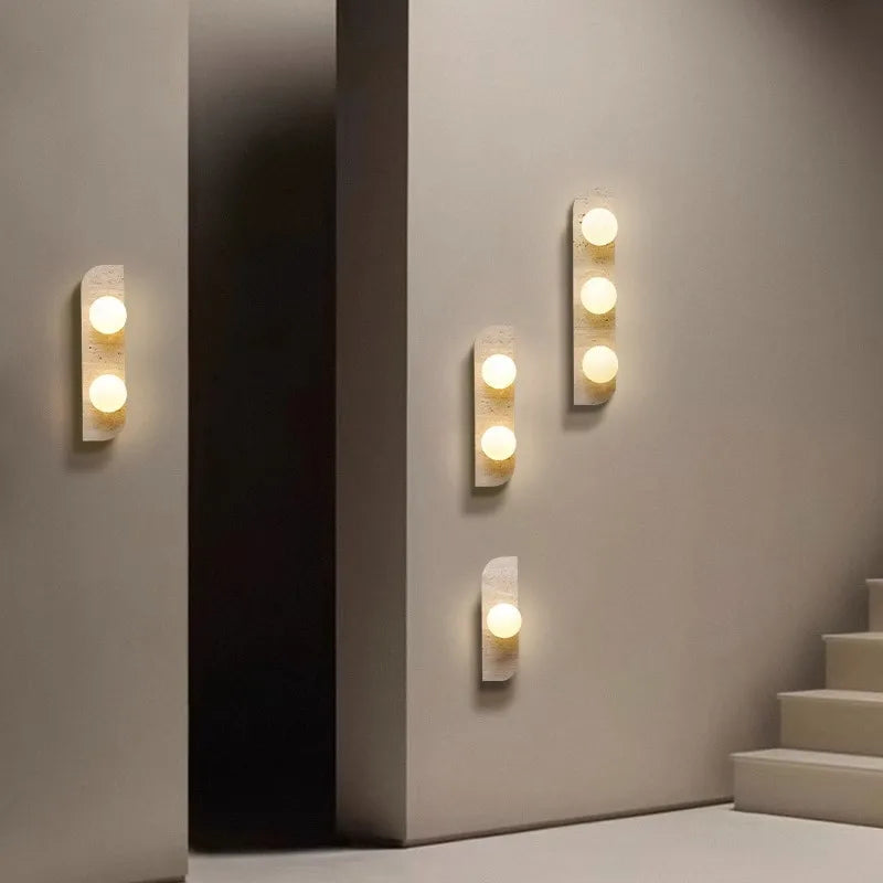 Applique murale led en marbre pierre naturelle et verre pour éclairage intérieur - vue 2 sur 9