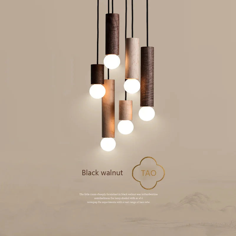 PHYVAL Suspension nordique noyer noir salle à manger japonaise lumière 	 lustre chinois barre à tête unique petites lampes suspendues