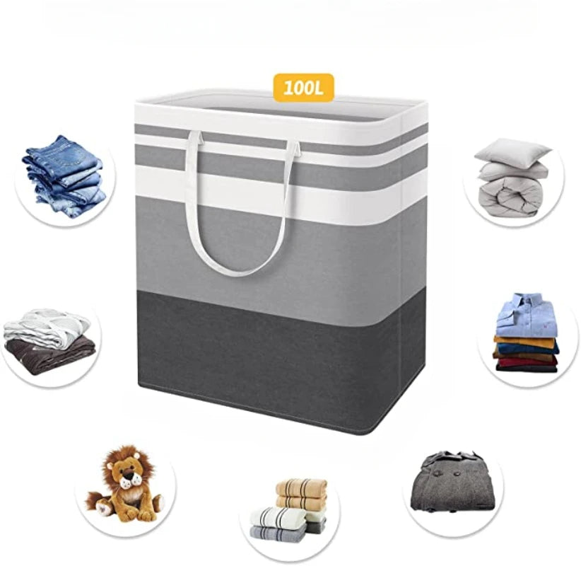 Large Laundry Basket 100L Waterproof,Collapsible Tall Clothes Hamper with Extended Handles for Clothes Toys in the Dorm,Family - vue 1 sur 8