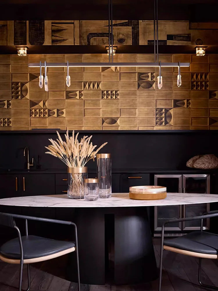 Lustre style design italien cuivre postmoderne LED ronde cristal luxe - vue 5 sur 15