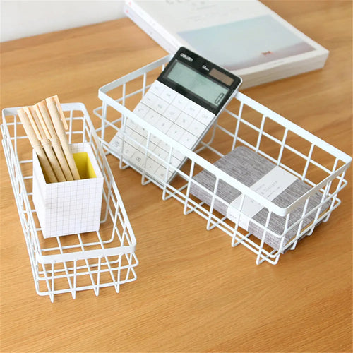 Metal Storage Basket, Black and White, Office Desktop, Cosmetic Sorting Baskets, Kitchen Seasoning Jar Organizer, Iron Box - vue 4 sur 10