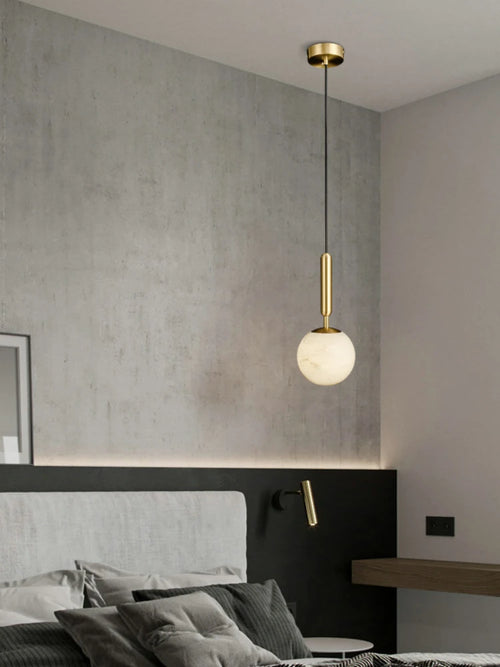 lustre tout en cuivre minimaliste et créatif rond en marbre - vue 4 sur 9