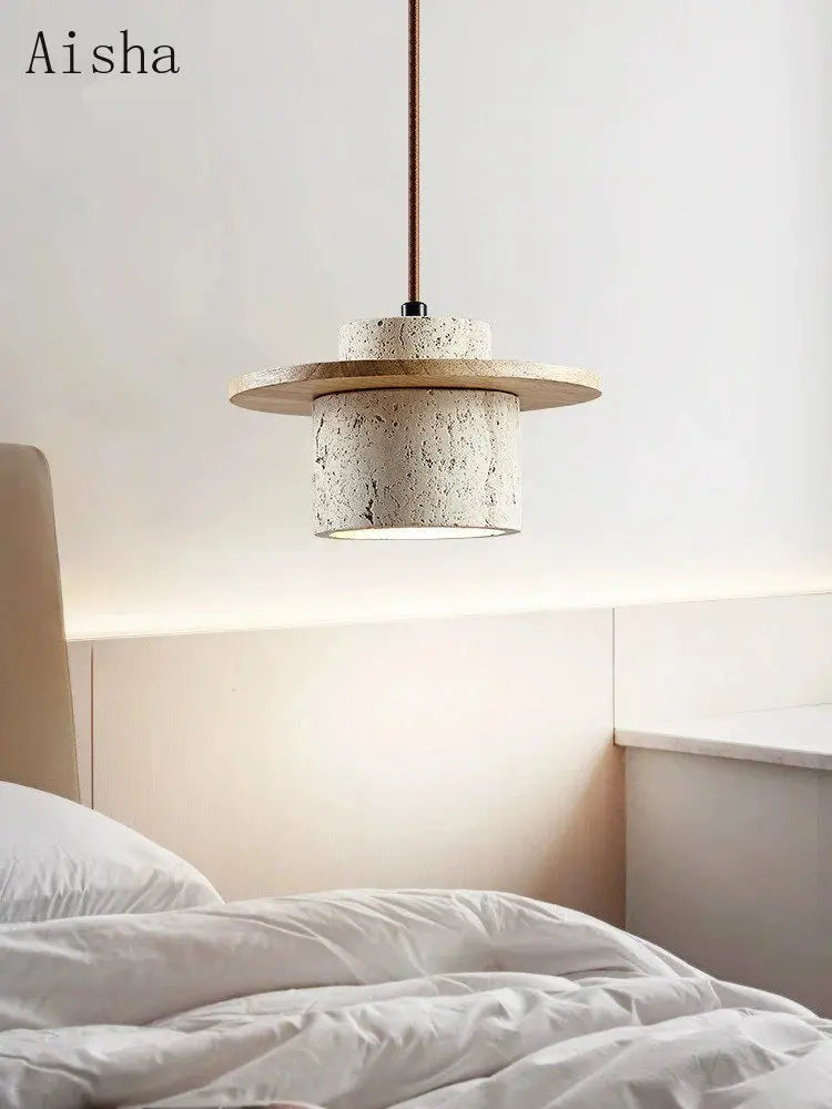 suspension japonaise en bois et pierre pour décoration intérieure - vue 2 sur 8