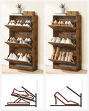 VASAGLE 3-Leaf Shoe Cabinet, 3-Tier Storage Cupboard, Rustic Brown
