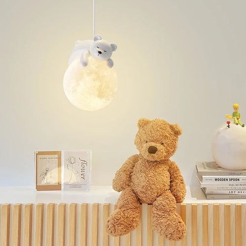 Modern children's bedroom minimalist little bear LED pendant light - vue 6 sur 10
