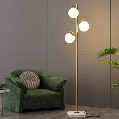 Modern glass floor lamps LED round spheres minimalist standing lighting E27 - vue 3 sur 7