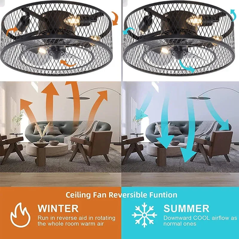 plafonnier ventilateur télécommandé style industriel pour loft - vue 4 sur 7