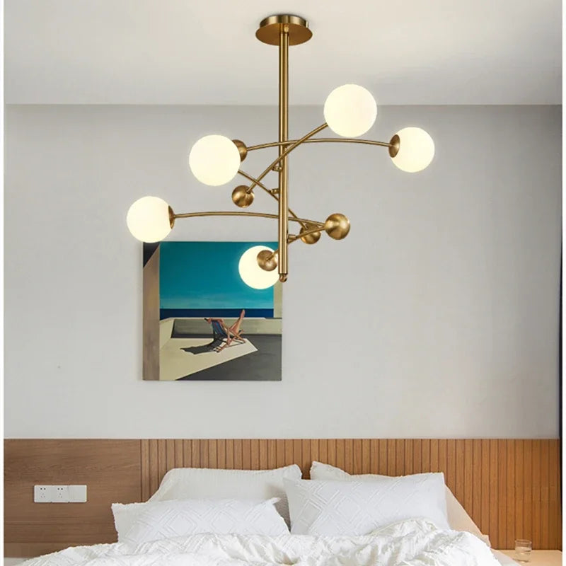 Nordic 5 Heads Copper Chandelier For Living Room Bedroom Hotel Rotatable Arms Milky White Lampshade G9 LED Lighting Fixtures - vue 2 sur 7