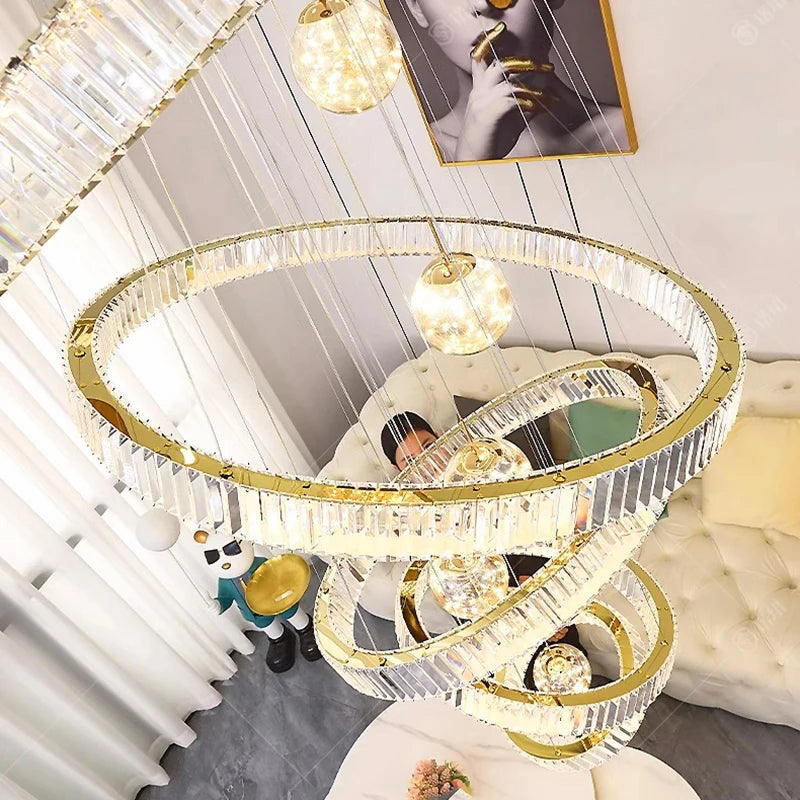 Lustre design anneau en cristal intelligentes pour décoration moderne - vue 5 sur 11