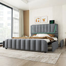 Upholstery bed, 160x200cm, bed with slatted frame (without mattress), remote control room light, bed with four drawers, adjustable