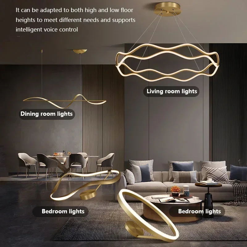 Lustre Nordique LED Lumière Pour Chambre Salon Salle à manger De Luxe Anneau Suspension Décor À La Maison - vue 7 sur 22