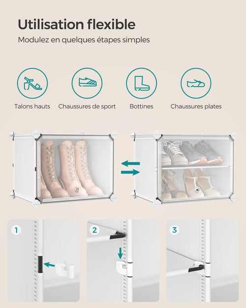 SONGMICS 12-Compartment Shoe Rack, Modular Storage Shelf, 30 x 40 x 30 cm Compartment, White - vue 5 sur 7