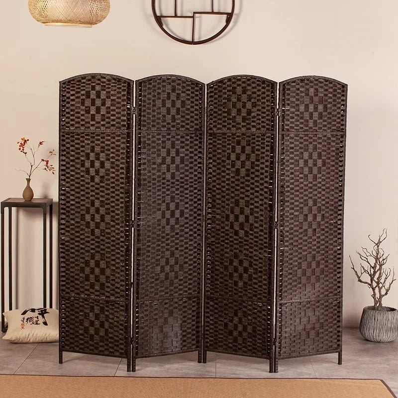 Rattan Baffle Screen, Antique Straw Handmade Living Room Partition Entrance Folding Screen, Restaurant Indoor Classical Screen - vue 5 sur 12