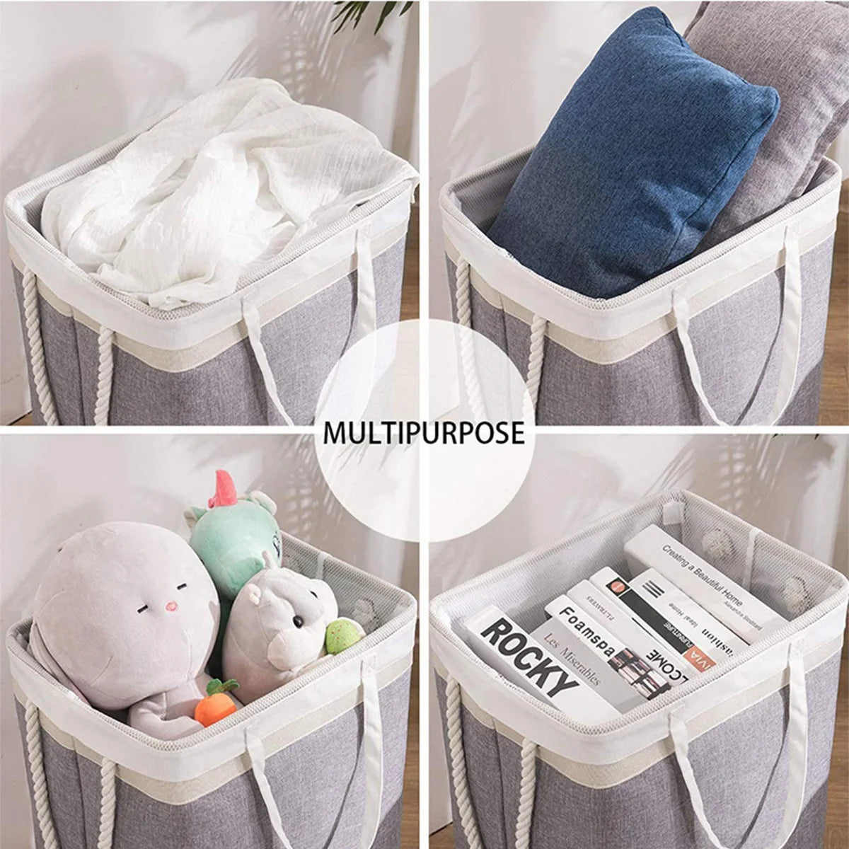 panier de rangement pliable grande capacité avec poignées - vue 4 sur 9