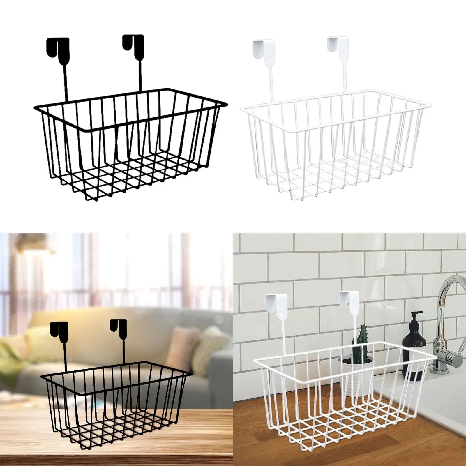 over the closet door, organizer, basket, grid, storage baskets with hooks, wire - vue 3 sur 8