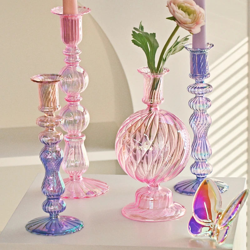 bougeoirs rétro coniques haut en verre pour décoration - vue 4 sur 32