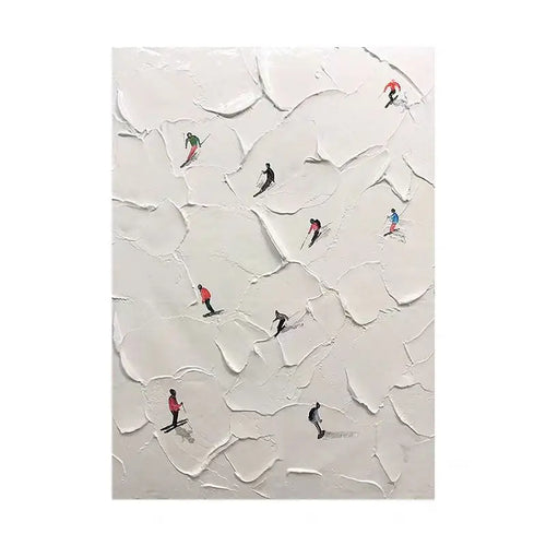 Custom Hand-painted Oil Painting Skiing, White Snow Scene, Living Room Decorative Painting Abstract Knife Painting Thick Texture