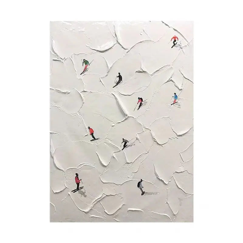 Custom Hand-painted Oil Painting Skiing, White Snow Scene, Living Room Decorative Painting Abstract Knife Painting Thick Texture