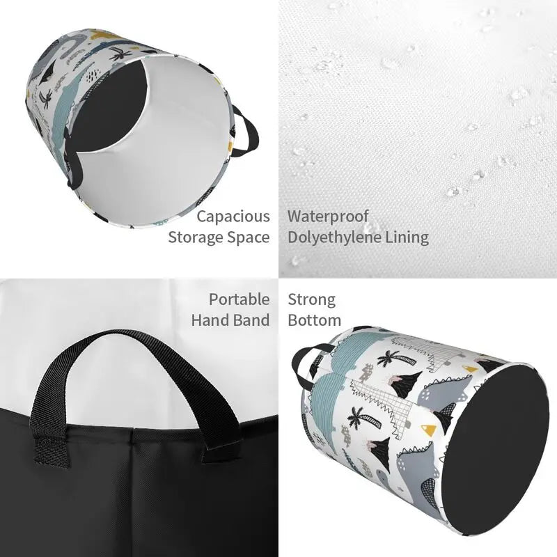 panier à linge en tissu oxford motif dinosaures pour rangement et décoration - vue 6 sur 10
