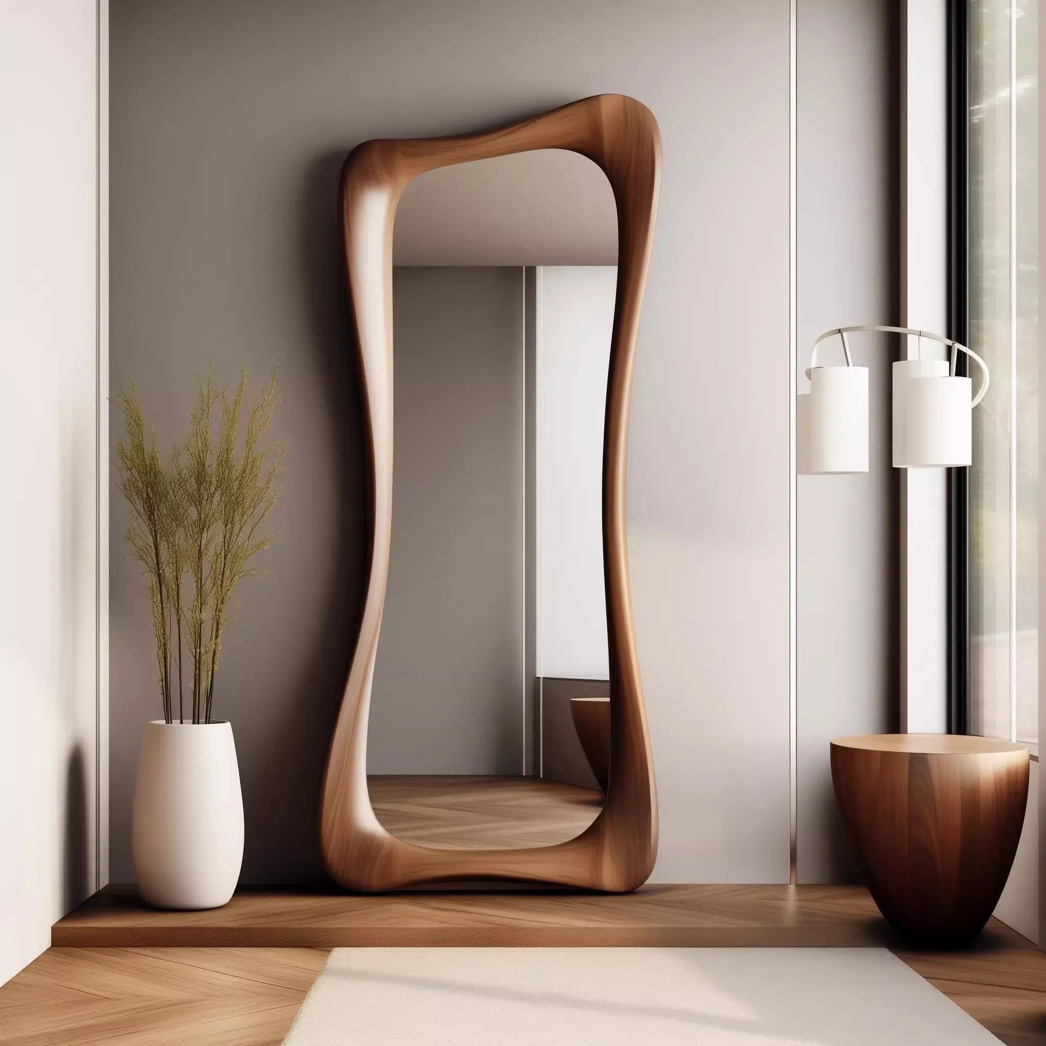 miroir décoratif de luxe artistique en bois de noyer léger - vue 5 sur 5